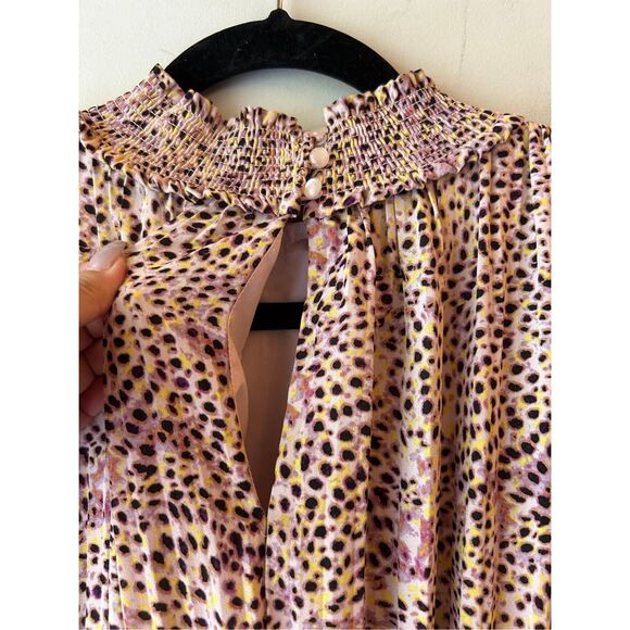 Nanette Lepore Leopard Smocked Waist Sleeveless Midi Dress Sz 12 - Picture 7 of 10